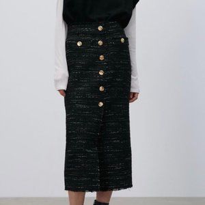 ZARA Textured Buttoned Midi Pencil Skirt, size XXL